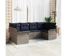 Sodo Sofų Rinkinys su saugykla 6 pcs Pilka Poli ratanas