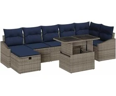 Lauko baldų komplektas Sodo Sofų Rinkinys su pagalve 8 pcs Pilka poliratanas