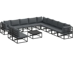 Sodo Sofų Rinkinys su pagalve 12 pcs Juoda Aliuminis