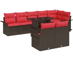 Lauko baldų komplektas Sodo Sofų Rinkinys su pagalve 9 pcs Ruda Poli ratanas