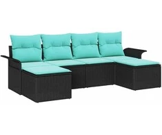 Lauko baldų komplektas Sodo Sofų Rinkinys su pagalve 6 pcs Juoda Poli ratanas
