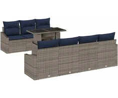 Lauko baldų komplektas Sodo Sofų Rinkinys su pagalve 8 pcs Pilka poliratanas
