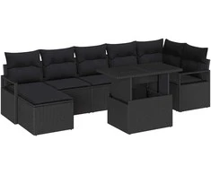 Sodo Sofų Rinkinys su saugykla 8 pcs Juoda Poli ratanas