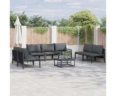 Sodo Sofų Rinkinys su pagalve 7 pcs Juoda Plienas