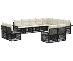 Lauko baldų komplektas Sodo Sofų Rinkinys 12 pcs Juoda ir kreminė balta poliratanas