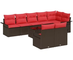 Lauko baldų komplektas Sodo Sofų Rinkinys su pagalve 9 pcs Ruda poliratanas