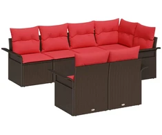 Lauko baldų komplektas Sodo Sofų Rinkinys su pagalve 7 pcs Ruda poliratanas