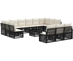 Lauko baldų komplektas Sodo Sofų Rinkinys 14 pcs Juoda poliratanas