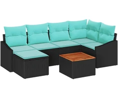 Lauko baldų komplektas Sodo Sofų Rinkinys su pagalve 7 pcs Juoda poliratanas