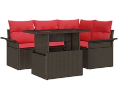 Lauko baldų komplektas Sodo Sofų Rinkinys su pagalve 5 pcs Ruda poliratanas