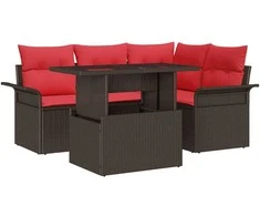Lauko baldų komplektas Sodo Sofų Rinkinys su pagalve 5 pcs Ruda Poli ratanas
