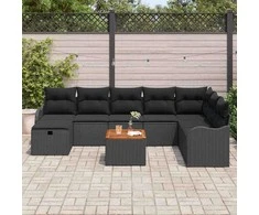Lauko baldų komplektas Sodo Sofų Rinkinys su pagalve 9 pcs Juoda Poli ratanas