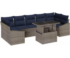 Lauko baldų komplektas Sodo Sofų Rinkinys su saugykla 8 pcs Pilka Poli ratanas