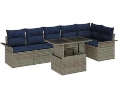 Lauko baldų komplektas Sodo Sofų Rinkinys su pagalve 7 pcs Pilka Poli ratanas