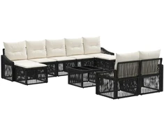 Lauko baldų komplektas Sodo Sofų Rinkinys 10 pcs Juoda poliratanas