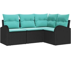 Lauko baldų komplektas Sodo Sofų Rinkinys su pagalve 4 pcs Juoda ir turkio poliratanas