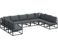 Sodo Sofų Rinkinys su pagalve 9 pcs Juoda Aliuminis