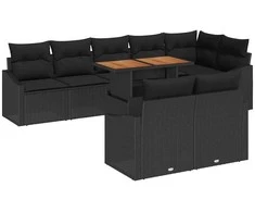 Lauko baldų komplektas Sodo Sofų Rinkinys su saugykla 9 pcs Juoda Poli ratanas