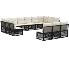 Lauko baldų komplektas Sodo Sofų Rinkinys 13 pcs Juoda poliratanas