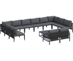Sodo Sofų Rinkinys su pagalve 13 pcs Juoda Plienas