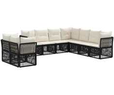Lauko baldų komplektas Sodo Sofų Rinkinys 9 pcs Juoda poliratanas