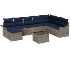 Lauko baldų komplektas Sodo Sofų Rinkinys su pagalve 9 pcs Pilka Poli ratanas