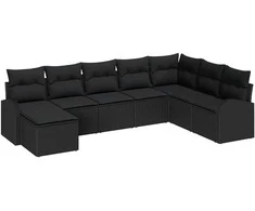 Lauko baldų komplektas Sofos komplektas su pagalve su saugykla 8 pcs Juoda poliratanas