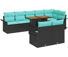 Lauko baldų komplektas Sodo Sofų Rinkinys su saugykla 9 pcs Juoda Poli ratanas