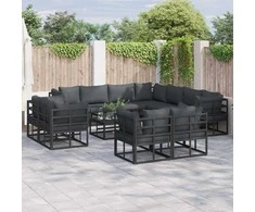Sodo Sofų Rinkinys su pagalve 11 pcs Juoda Aliuminis