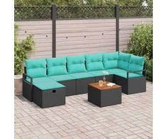 Sodo Sofų Rinkinys su pagalve 8 pcs Juoda poliratanas
