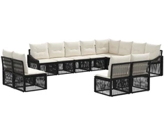 Lauko baldų komplektas Sodo Sofų Rinkinys 12 pcs Juoda poliratanas