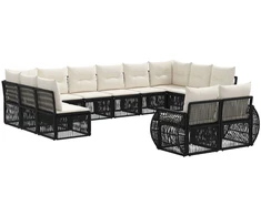 Lauko baldų komplektas Sodo Sofų Rinkinys 12 pcs Juoda ir kreminė balta poliratanas