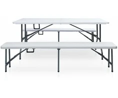 Sodo stalas su 2 suoliukais, baltas, 180cm, plienas ir HDPE