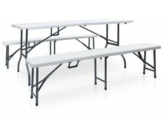 Sodo stalas su 2 suoliukais, baltas, 180cm, plienas ir HDPE
