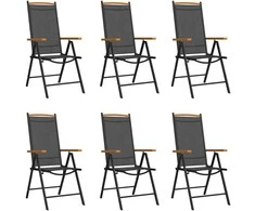 Lauko baldų komplektas Sodo valgomojo baldų komplektas, 7 dalių, juodas, aliuminis