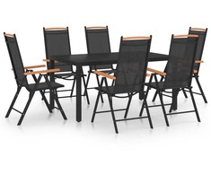 Lauko baldų komplektas Sodo valgomojo baldų komplektas, 7 dalių, juodas, aliuminis