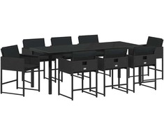 Sodo valgomojo komplektas su pagalve 9 pcs Juoda poliratanas