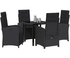 Lauko baldų komplektas Sodo valgomojo komplektas su pagalve 5 pcs Juoda poliratanas
