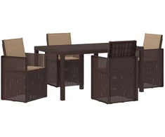 Lauko baldų komplektas Sodo valgomojo komplektas su pagalve 5 pcs Ruda ir taupe PP