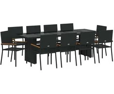 Lauko baldų komplektas Sodo valgomojo komplektas 11 pcs Juoda poliratanas