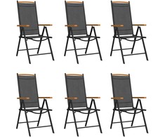 Lauko baldų komplektas Sodo valgomojo komplektas, 7 dalių, juodas ir rudas, aliuminis