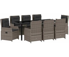 Sodo valgomojo komplektas 9 pcs Pilka poliratanas