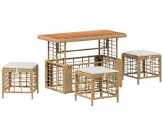 Lauko baldų komplektas Sodo valgomojo komplektas su pagalve 4 pcs Natūralus ir Baltas