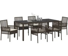 Lauko baldų komplektas Sodo valgomojo komplektas 7 pcs Ruda poliratanas