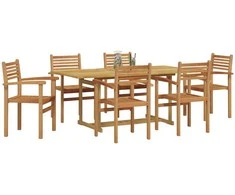Lauko baldų komplektas Sodo valgomojo komplektas 7 pcs Ruda Kieto teka medžio