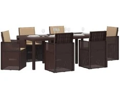 Lauko baldų komplektas Sodo valgomojo komplektas su pagalve 7 pcs Ruda ir taupe PP