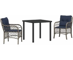 Sodo valgomojo komplektas 3 pcs Pilka ir juoda Ratanas