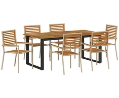 Lauko baldų komplektas Sodo valgomojo komplektas 7 pcs Smėlio Kietos akacijos mediena