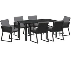 Lauko baldų komplektas Sodo valgomojo komplektas 7 pcs Juoda