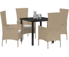 Lauko baldų komplektas Sodo valgomojo komplektas su pagalve 5 pcs Smėlio poliratanas